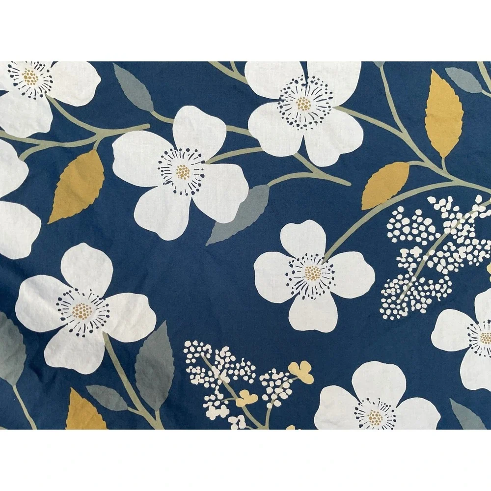 The Company Store Adley Twin Fitted Sheet Botanical Floral Navy Cotton Fabric